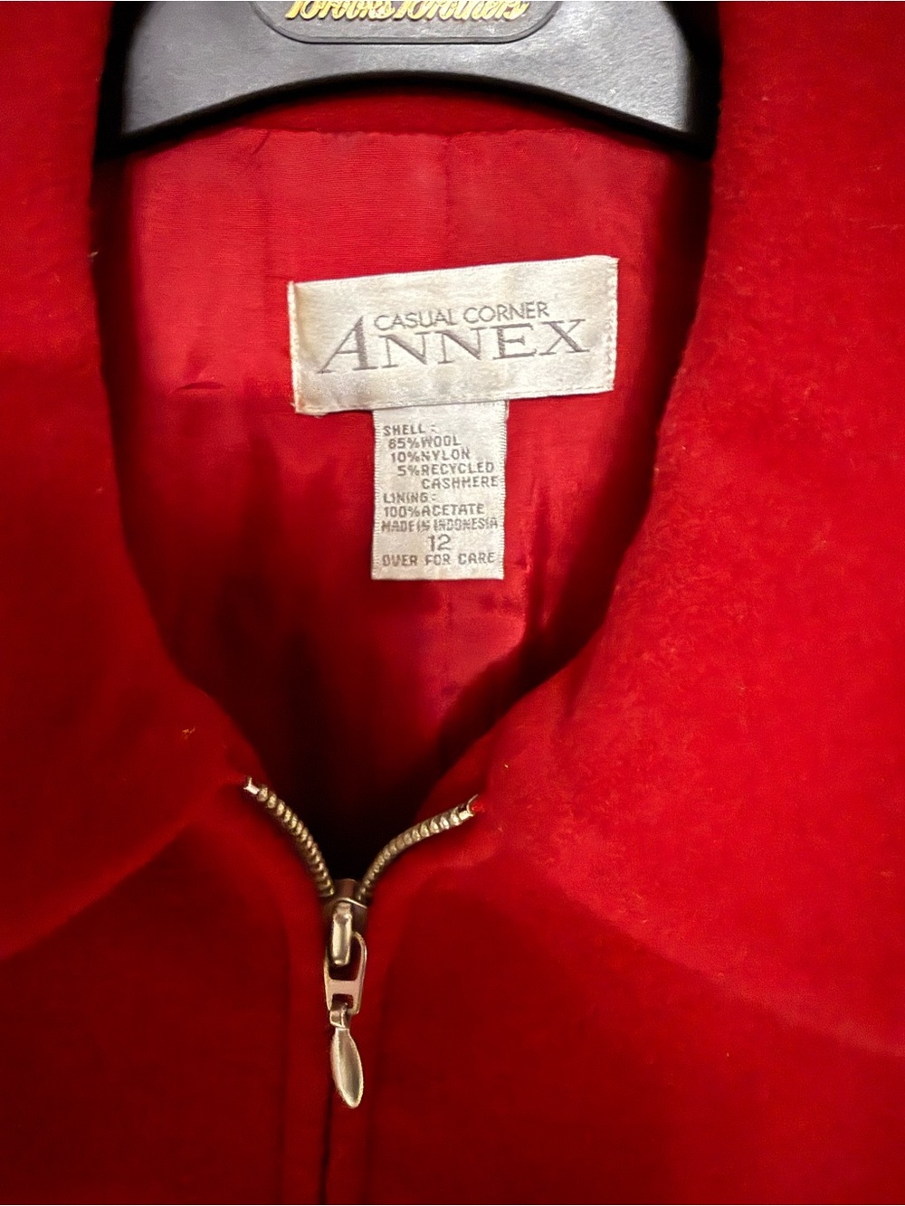 Casual Corner Red Wool-Blend Zip Pea Coat